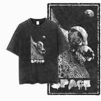 Colorful Monochrome Astronaut Print Tees Vintage Washed Black Oversized Streetwear Collection S