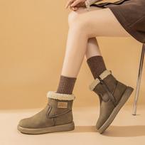 Genuine Leather Waterproof Non-slip Warm Plush Plus Size 41 Winter Ankle Snow Boots for Women Cold Weather 35 chaki