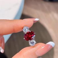 Oval Pigeon Blood Ruby and Diamond Adjustable Ring - Colorful, Luxurious, Cool Temperament Style