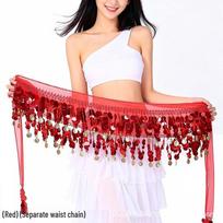 Belly Dance Sequin Hip Scarf Copper Gong Waist Cloth for Square Dance, Fitness, Xinjiang, and Indian Dance Practice Performance ryškiai raudonos spalvos