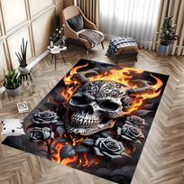 Black Skull Rug Non-slip Carpet Floor Mat for Patio, Garden, Yard, Bedroom, Living Room Decor Play Mats for A Vibrant Home Touch 40cm x 60cm