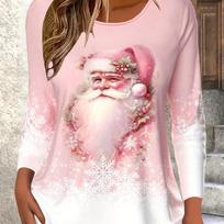 Plus Size Women's Vibrant Festive Christmas Print Long Sleeve T-Shirt - Soft, Breathable, Casual Crew Neck S