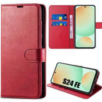 Full Case for Samsung Galaxy S24 FE (not for S24) - Protection Flap Synthetic Leather Shockproof Red