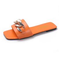 Cute Big Size Women Summer Slipper Square Toe Chain Slippers Slip on Flat Slide Sandals Beach Flip Flops Casual Shoe Ladies 35 oranžinė