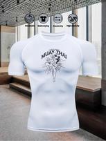 Men's Compression Shirt Quick Dry White Gym T-Shirt  MUAY THAI  Print Workout Sportswear Men's Compression Shirt Moisture Wicking S balta