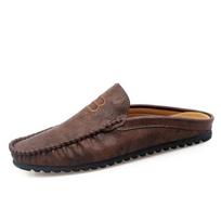 Fashion Open Back Leather Mens Mules Half Shoes Casual Slip On Loafer Slippers for Indoor Outdoor Daily Leisure Walking 39 ruda