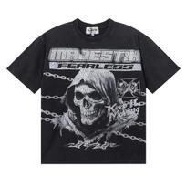 Summer Men's and Women's Majestik Fearless Grim Reaper Skull Vintage Washed Oversized Tee S