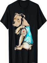 Pitbull Dog I Love Dad Tattoo Funny Family T-Shirt S įvairiaspalvis