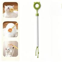 Dual-purpose Retractable Cat Tickler Stick Double-sided Massage Comb Interactive Play Grooming Pet Toy žalia