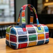 3D Quilted Duffel Bag Vibrant Patchwork Travel Handbag Fitness Tote Beach Bag Bohemian Style Leisure Vacation Cruise Camping Colorful Glossy Print 16''x8''x8''