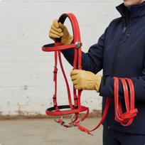 Riding Bridle with Basic Snaffle PVC Horse Set Adjustable Halter Red M 125MM