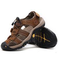 Genuine Leather Open Toe Men's Summer Sandals Large Plus Size Outdoor Walking Casual Slip On Slides Beach Slippers for Male 38 ruda