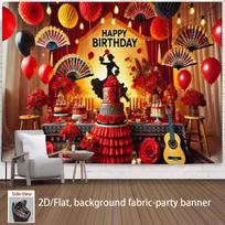 2D Red Flamenco Dancer Fiesta Style Birthday Photography Background 47.2x31.5inch/120*80cm