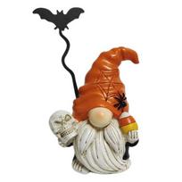 Halloween Gnome Figurine, Small Resin Dwarf Table Decoration, Spooky Pumpkin Bat Skull Gnome Statue for Tiered Tray, Tabletop, Home Decor oranžinė