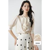 French Elegant Acetate Ruffle Blouse L abrikosas