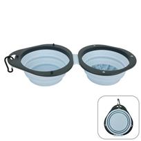 Double Bowl Pet Folding Bowl Food Grade Puppy Food Container Pet Travel Feeder  Cat and Dog Use mėlyna
