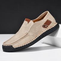 Men's Spring & Autumn Slip-On Stitching Loafers - Large Size, Handmade, Business Casual Bean Shoes 38 smėlis