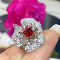 Radiant Ruby Flower Women's Open Ring - High-End Luxury & Trendy Design Adjustable Open Size