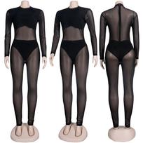 Sheer Mesh Long Sleeve Black Bodysuit for Stage Performance One Size (fits 80-130 jin) juoda