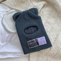 Warmer Hats Bib Sets Solid Color Neck Warm Bear Ear Wool Hats Women Hat Ski Mask Men Beanie Cap Knitted Hat pilka