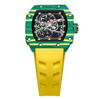 Luxury Mechanical Skeleton Watch with Unique Textured Case and Durable Silicone Strap for Modern Style and Precision Timekeeping One Size black