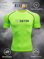Men's Chest Branded  ZAYES  Gym Logo Print Compression Shirt High Elasticity Moisture Wicking Sportswear S fluorescencinė žalia spalva