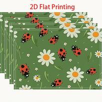 Linen Placemats Set Of 4 Ladybug Daisy Print Farmhouse Style Washable Table Mats For Home Kitchen Dining Decor, 2D Flat 4PCS