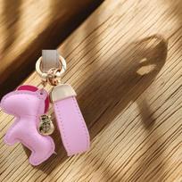 Bag Pendant with Cartoon Pony Charm; Leather Money Bag Keyring; New Year Horseback Gift; Creative Accessory. rožinė