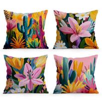 4Pcs Vibrant Flowers Cacti Cushion Covers Single-sided Printed 45CM Throw Pillow Case Cover Sofa Cushion Home Room Decor 4PCS