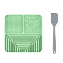 Silicone Dog Lick Mat with Spatula Boredom Anxiety Relief Pet Food Mat with Suction Cup Slow Feeder Bowl Peanut Butter Licking Mat Enrichment Toy A žalia