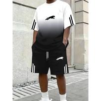 Hot selling men's summer new comfortable short-sleeved round neck T-shirt shorts 2-piece set S