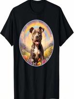 Pitbull Rainbow Bridge Memorial Colorful Dog Art T-Shirt S įvairiaspalvis