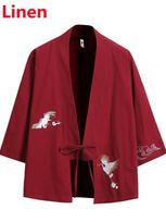 Crane Embroidery Haori Kimono Harajuku Japanese Style Plus Size Men Samurai Costume Yukata Asian Clothes Cardigan Women Jacket M