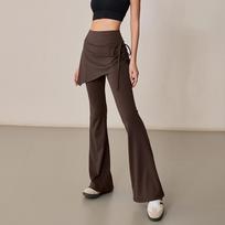 Spring gym Pilates yoga pants women's high waist loose and thin flared pants running fake two-piece sports trousers S