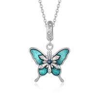 S925 Sterling Silver Epoxy Butterfly Pendant Necklace - Mori-kei Light Luxury Clavicle Chain. 925 Sterling Silver