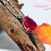 Gessen Jewelry Ruby Pendant Necklace - Water Drop Pigeon Blood Red Tourmaline Design