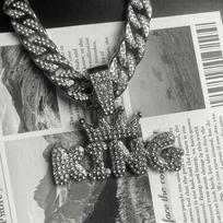 Classic Silver Cuban Link Chain Necklace with Diamond KING Pendant sidabras