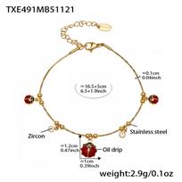 Qiong Yao Enamel Ladybug Zircon Tassel Multi-Pendant Necklace & Bracelet, PVD Gold Plated Jewelry