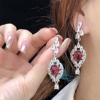 Pigeon Blood Ruby Stud Earrings for Women - Elegant TikTok Influencer Style with Colorful Gems