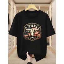 European sizes Men's Cotton Featuring Texas Longhorn Bull American Flag Graphic Comfortable Casual Short-sleeved T-shirt in Summer S juoda