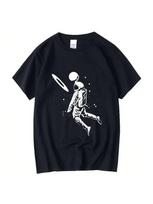 unisex's T-Shirt High Quality Funny Moon Astronaut Print Summer Casual Loose unisex Wounisex Tshirt O-Neck Male T-Shirt Tees Tops S įvairiaspalvis