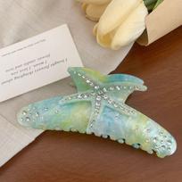 Acetic Acid Starfish Hair Grab Clip Rhinestone Large Shark Clip Sweet Acetate Hair Claw  Wedding mėlyna/žalia