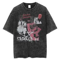 Streetwear Oversize Rūgštinio plovimo marškinėliai vyrams moterims Trilerio komiksų grafikos marškinėliai Vasariniai plauti seni FuJiang Anime viršutiniai marškinėliai S