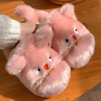 Žieminės Mielos Gyvūnų Kailio Šlepetės Moterims Madingos Kawaii Pūkuotos Žieminės Šiltos Šlepetės Įsimylėjėliams Animacinės Plokščios Patogios Namų Šlepetės 36-37 rožinė