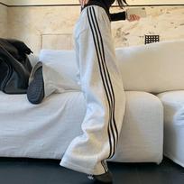 Gray sweatpants women's autumn and winter high-waisted sweatpants new side striped casual pants versatile straight wide-leg pants S
