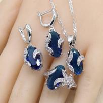 Oval Royal Blue Semi-Precious Women  Color Jewelry Sets With Bracelet Necklace Pendant Earrings Ring Birthday Gift dark blue&9