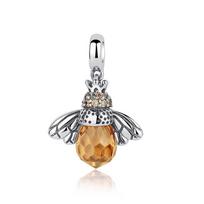 BAMOER 925 Silver Lovely Orange Bee Insect Pendant Necklace for Women 14K Gold Plated Jewelry Birthday Gift 2 Colors