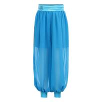 Girls Belly Dance Bloomers Chiffon O Ring Ruched Waistband Side Split Pants Halloween Carnival Costume 5-6 Years mėlyna