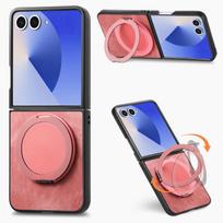 Samsung Galaxy Z Flip7 Retro Solid Color PU Card Slot Ring Case Samsung ZFlip3 rožinė
