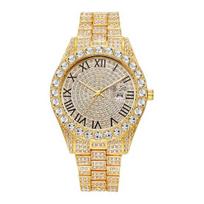 Women Bracelet Watch Ladies Quartz Analog Watch Rhinestone Dial Wristwatch with Calendar for Office Date Party auksinė
